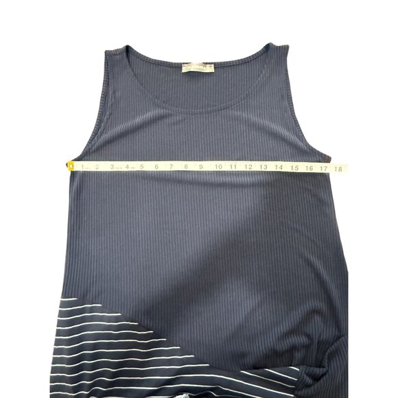 Alembika Sleeveless Maxi Dress Striped Polka Dot Navy Blue Lagenlook Size 10-12 - Picture 5 of 6